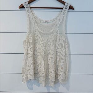 Nabee Lace Tank Top L Ivory Sheer Boho Cottagecore Festival Camisole